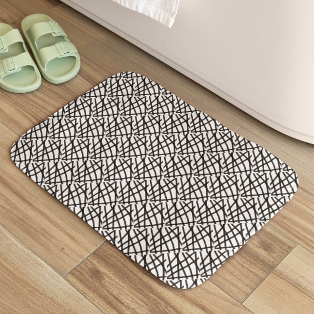 Tapis De Bain Lignes Abstraites noires et blanches (Créateur téléchargé)