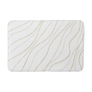 Tapis De Bain Lignes ondulées blanches et dorées Glam moderne