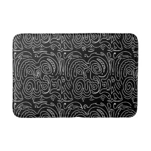 Tapis De Bain Lignes tourbillonnant blanches en noir