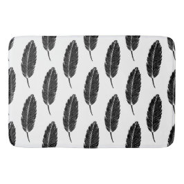Tapis De Bain Linocut en plumes rustiques noir et blanc