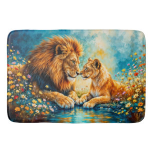 Tapis De Bain Lion Lioness chats sauvages nature amour faune