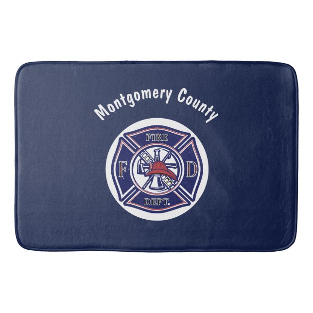 Tapis De Bain Logo d'insigne de pompier bleu personnalisé (Devant)