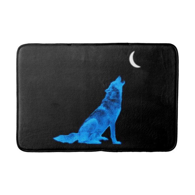 Tapis De Bain Loup bleu hurlant à la lune (Devant)