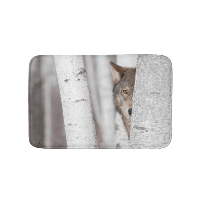 Tapis De Bain Loup gris (lupus de Canis) derrière l'arbre (Devant)