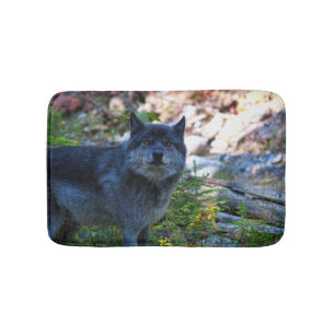 Tapis De Bain Loup gris mou et forêt sauvage