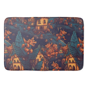Tapis De Bain Loups-garous mignons courant autour d'un village