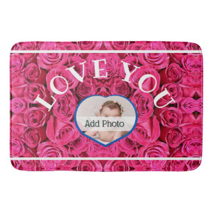 Tapis De Bain Love You Heart Photo Red Roses Modern Script migno