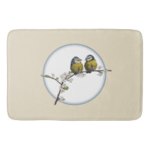 Lovebirds cerisier fleur branche cercle rétro beig