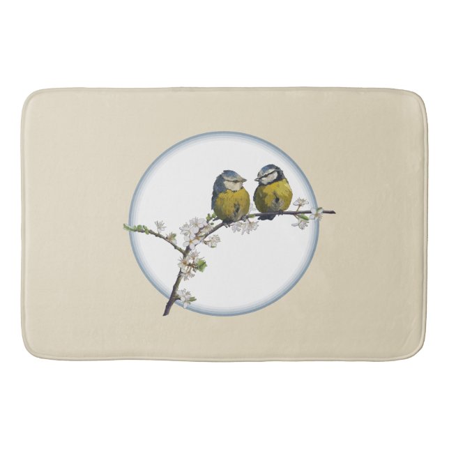 Tapis De Bain Lovebirds cerisier fleur branche cercle rétro beig (Devant)