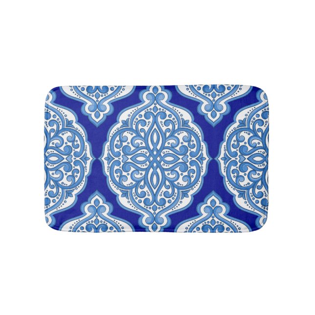 Tapis De Bain Luxe blanc-bleu, ornement turc. (Devant)