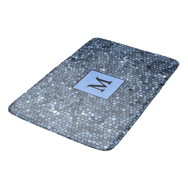 Tapis De Bain Luxe Vitrage Bleu Argent (Angle)