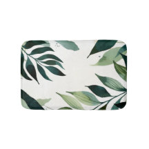 Luxury Emerald Green Gold Botanical Bath Mat