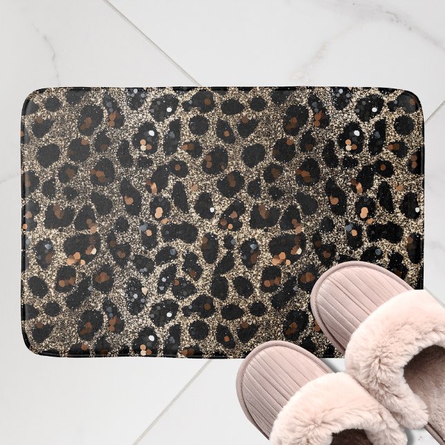Tapis De Bain Luxury Glitter Brown Black Gold Leopard Pattern (Créateur téléchargé)