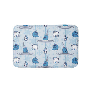 Tapis De Bain M. Narwhal Blue Snowflake Motif