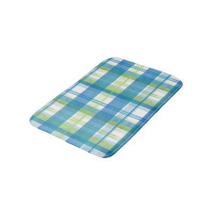 Tapis De Bain Madras Plaid Green et Blue