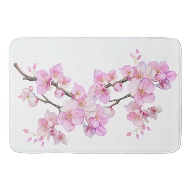 Tapis De Bain Magnifiques fleurs de cerisier à l'aquarelle rose (Devant)