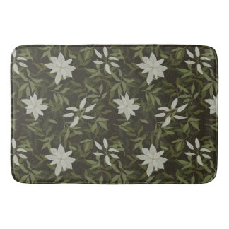 Tapis De Bain Magnolia et feuilles verts sur noir