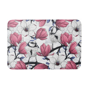 Tapis De Bain Magnolia rose et métis bleu