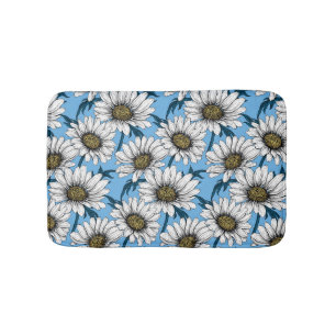 Tapis De Bain Maisonnettes, fleurs sauvages sur bleu