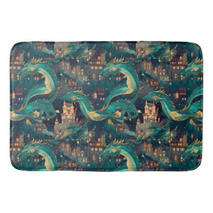 Tapis De Bain Majestic Turquoise Dragons et Village