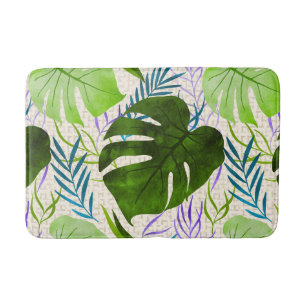 Tapis De Bain Maleah Monstera Tropical Hawaiian Aquarelle Vert
