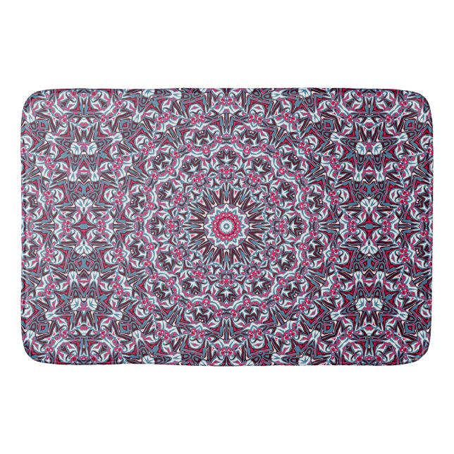 Tapis De Bain Mandala blanc, rouge et kaki. (Devant)