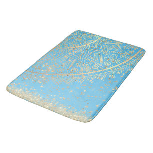 Tapis De Bain Mandala envoûtant avec Gold Stars sur Turquoise