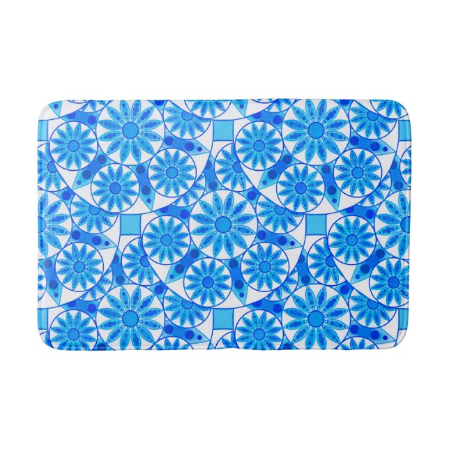 Tapis De Bain Mandala motif, bleu cobalt, turquoise et blanche (Devant)