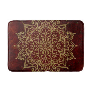 Tapis De Bain Mandala rouge vin profond et glamour doré chic mod