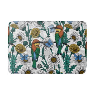 Tapis De Bain Mangeurs d'abeilles, papillons bleus et marguerite