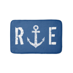 Tapis De Bain Maquette de bain monogramme bleu marine marine mar