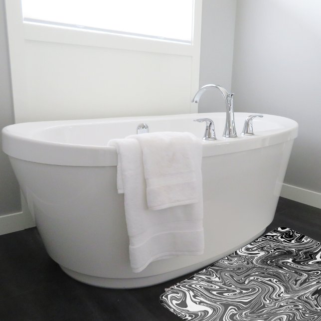 Tapis De Bain Marbre Abstrait noir et blanc liquide (Créateur téléchargé)