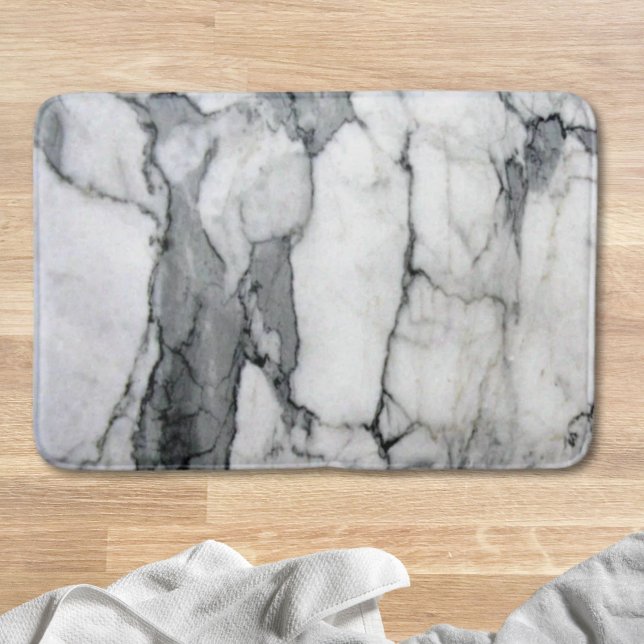 Tapis De Bain marbre blanc chic et moderne scandinave minimal (minimal scandinavian modern chic grey white marble bath mat)