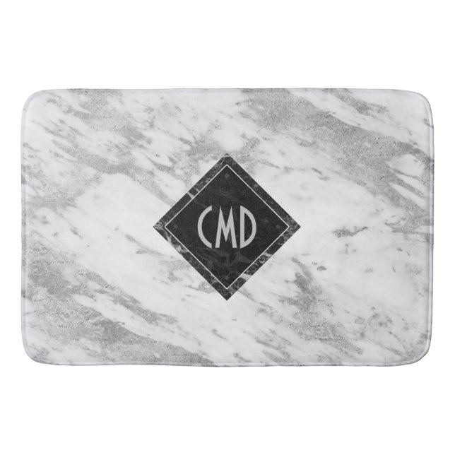 Tapis De Bain Marbre blanc Faux Monogramme (Devant)