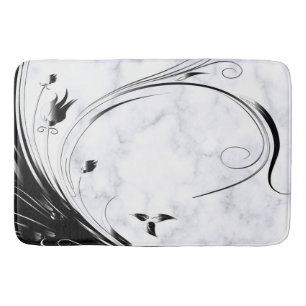 Tapis De Bain Marbre blanc, Graphique en fibre noire