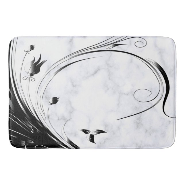 Tapis De Bain Marbre blanc, Graphique en fibre noire (Devant)