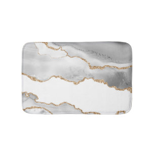 Tapis De Bain Marbre blanc gris Agate Parties scintillant dorée