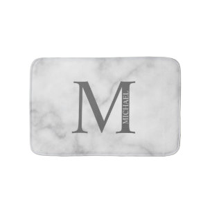 Tapis De Bain Marbre blanc Monogramme personnalisé et nom