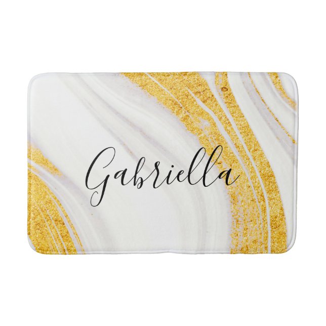 Tapis De Bain Marbre blanc Parties scintillant d'or (Devant)