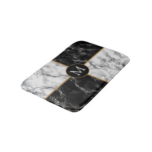 Tapis De Bain Marbre Chèque Noir & Blanc tendance - Ajouter Votr