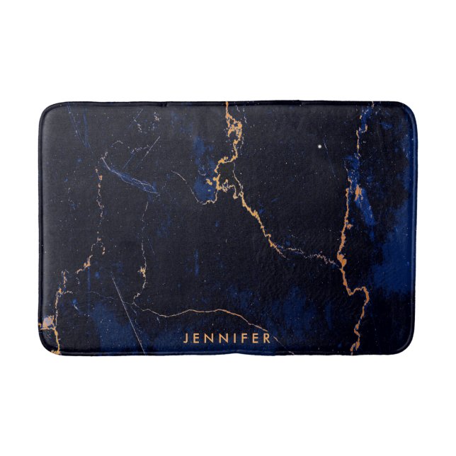 Tapis De Bain Marbre d'or de bleu marine (Devant)