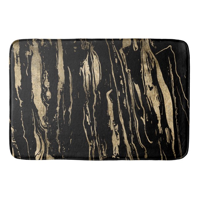 Tapis De Bain Marbre d'or noir Abstrait moderne (Devant)