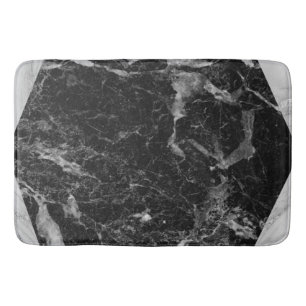 Tapis De Bain Marbre Noir Blanc & Argent Moderne Glam Tendance
