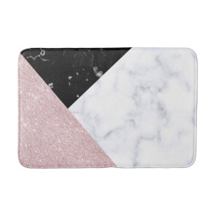 Tapis De Bain Marbre noir blanc de parties scintillantes roses