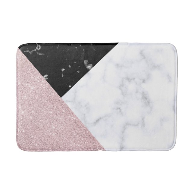 Tapis De Bain Marbre noir blanc de parties scintillantes roses (Devant)