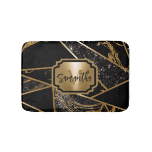 Tapis De Bain Marbre noir et Parties scintillant Mosaïque géomét