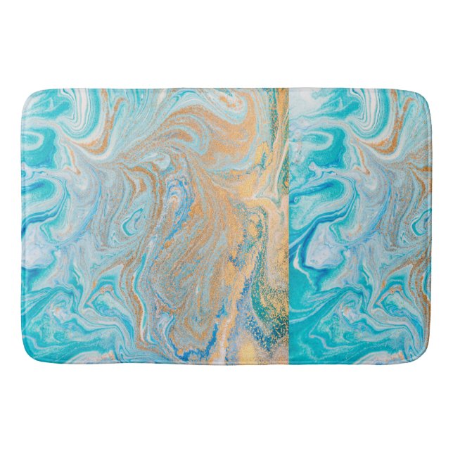 Tapis De Bain Marbre or turquoise argent, beau, élégant, Ma (Devant)