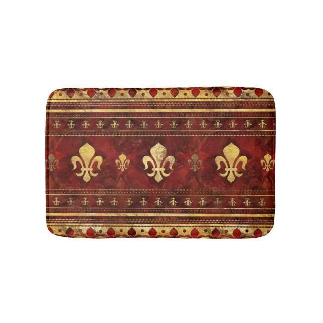 Tapis De Bain Marbre rouge et or Fleur de lis (Devant)