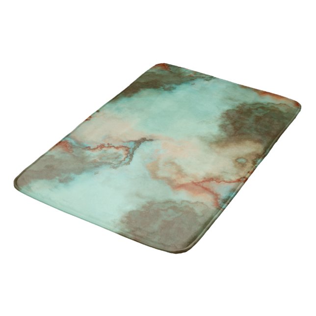 Tapis De Bain Marbre turquoise et rouille Abstrait (Angle)
