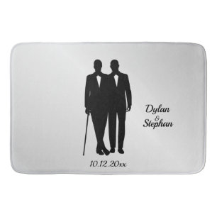 Tapis De Bain Mariage gris argenté avec des noms et des dates